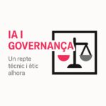 IA i Governança: un repte tècnic i ètic alhora, balança minimalista amb plats fúcsia i gris dins un marc negre
