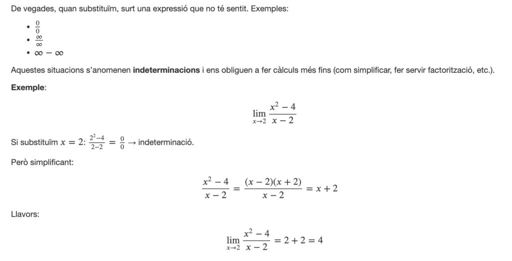 Indeterminacions de l&iacute;mits i exemples de com es poden resoldre  