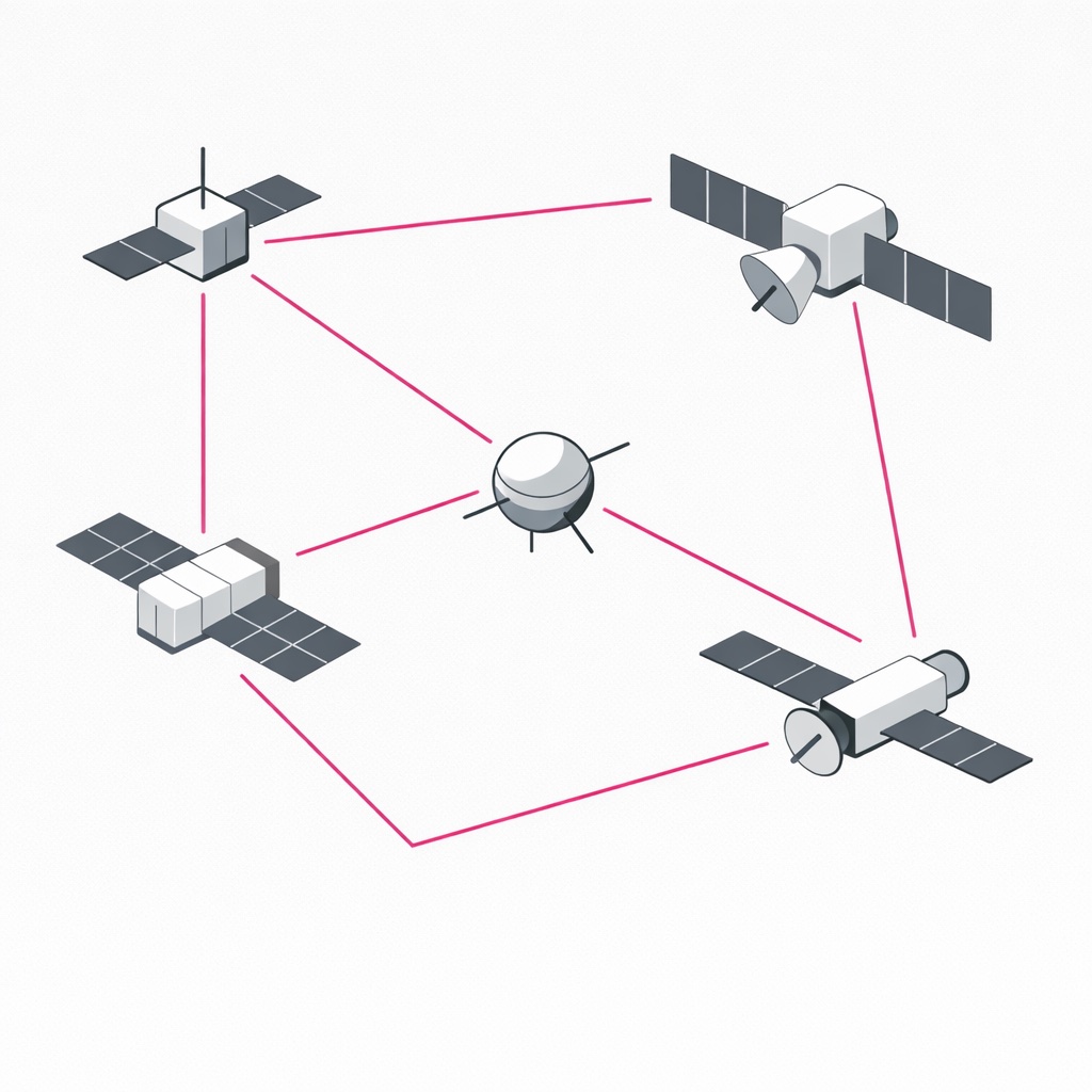 Visual diagram of a constellation of computational satellites forming a distributed orbital data center, with inter-node communication.