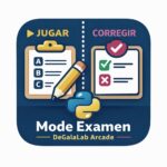 Icona minimalista del mode examen d’un quiz en Python, amb separació entre jugar i corregir (DeGalaLab Arcade)