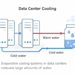 Data center cooling system showing water consumption through evaporative cooling