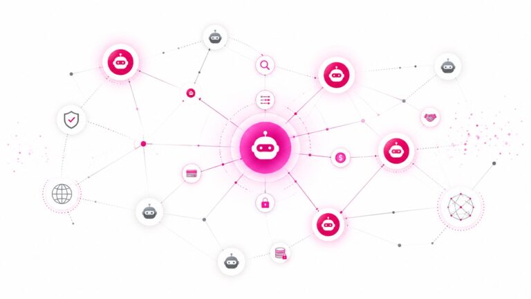 Xarxa d’agents d’intel·ligència artificial connectats que intercanvien dades, serveis i pagaments en una nova economia digital, amb elements de governança, identitat, seguretat i interoperabilitat.